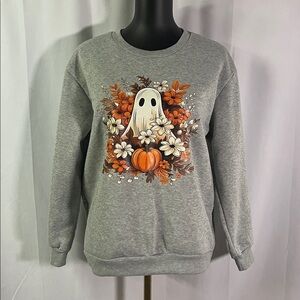 Gray Fall Ghost Long Sleeve Crewneck Sweatshirt